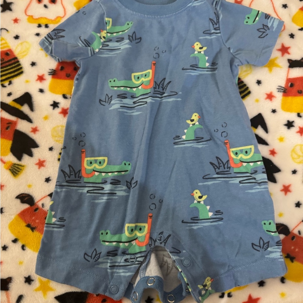 Blue Alligator Print Kids One Piece